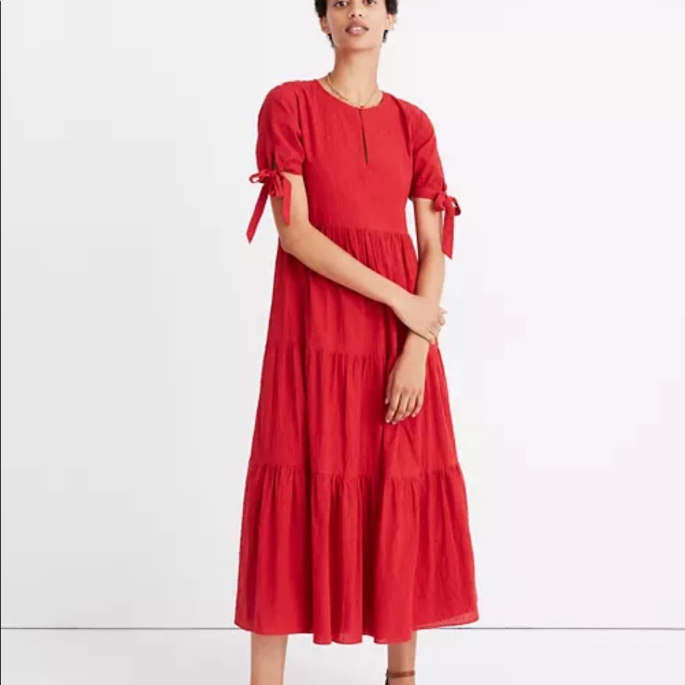 Madewell cotton red tiered midi dress